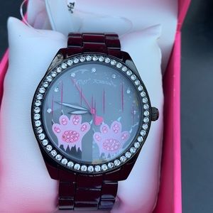 Betsey Johnson Black Cat Scratch Paws Dial Watch